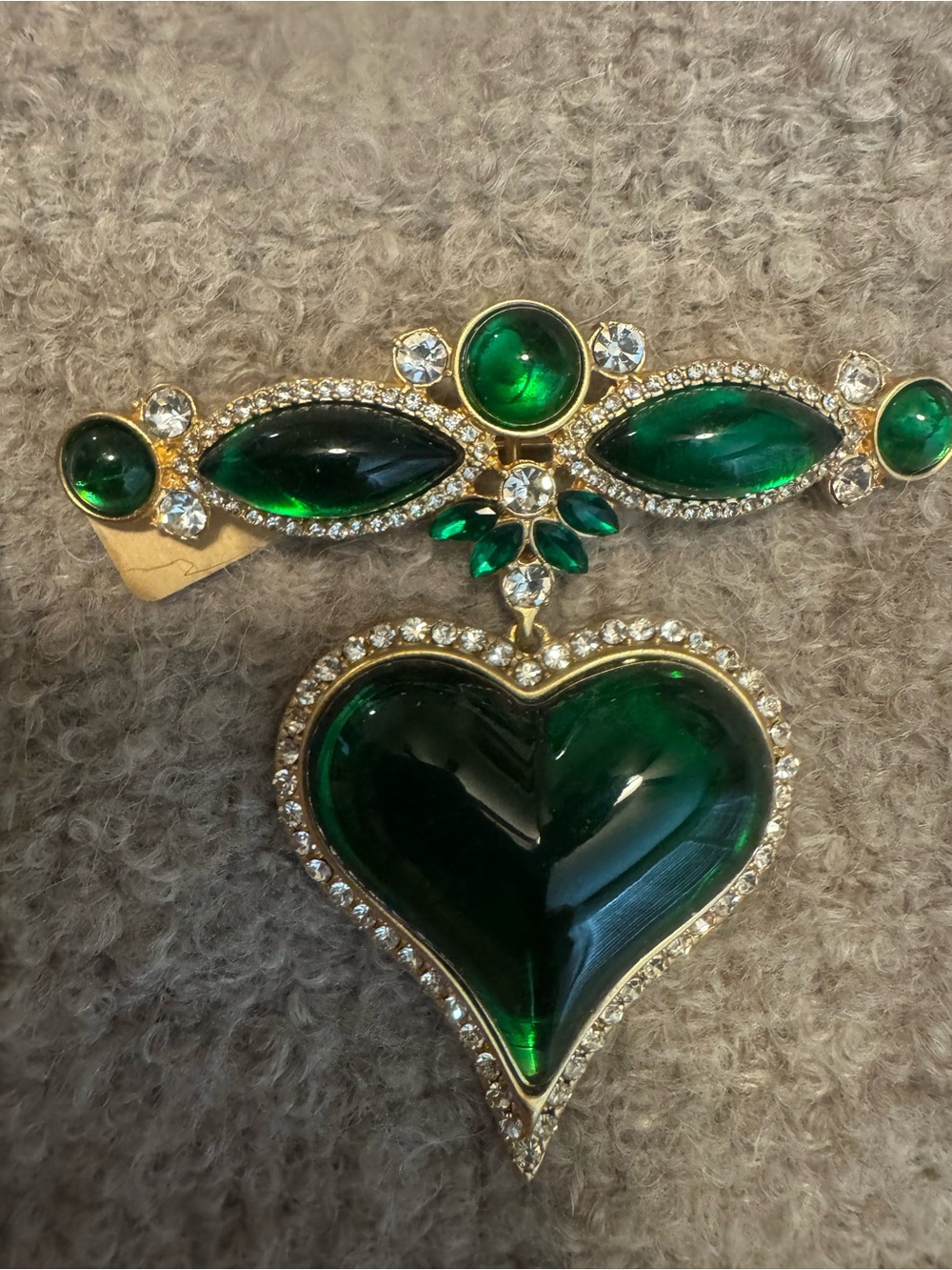 Gold-Tone Emerald Green Heart Pendant Brooch - Women Jewelry